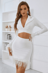 Yelena Long Sleeve Two Piece Feather Dress Ins Street